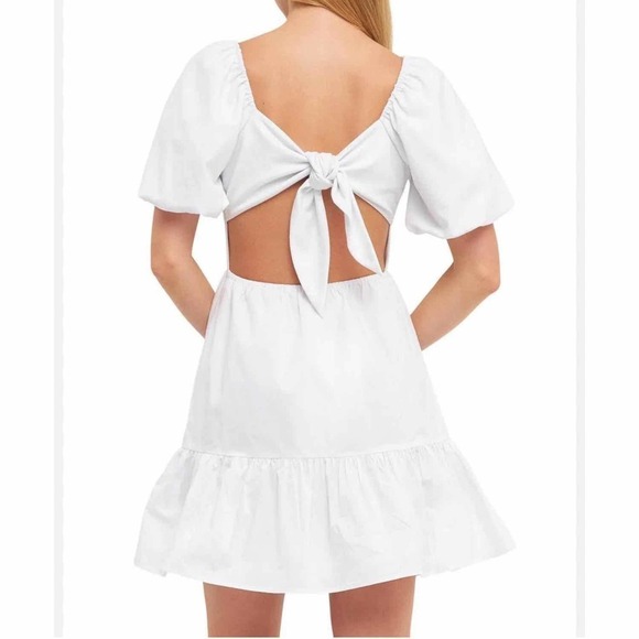 English Factory Mixed Media Puff Sleeve Back Bow Dress Size Large White - Picture 5 of 12